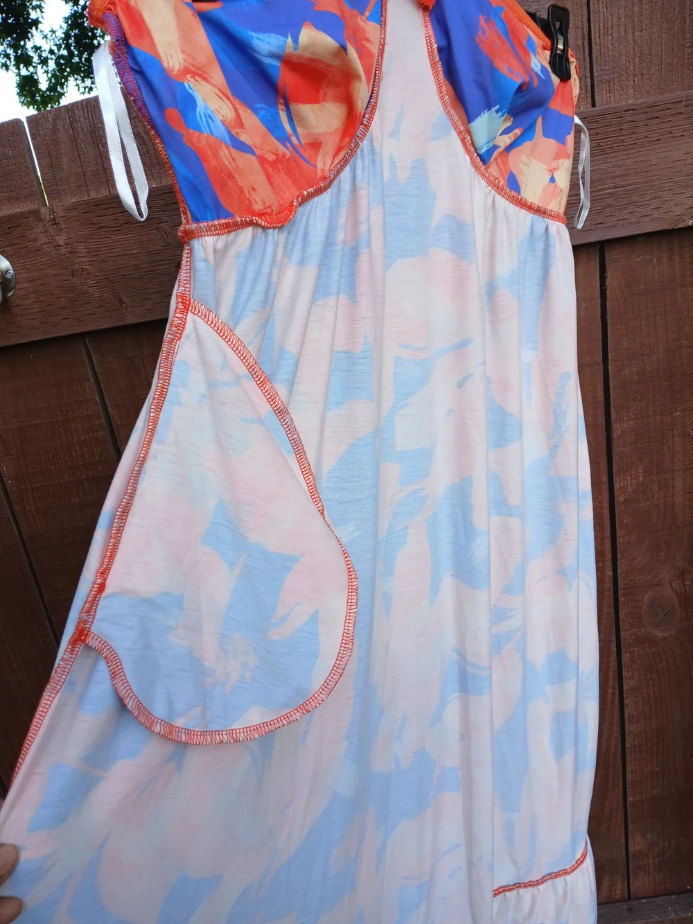 GRACE KARIN Criss Cross Halter Floral Maxi Dress Orange Blue Size L with Pockets - Picture 5 of 14